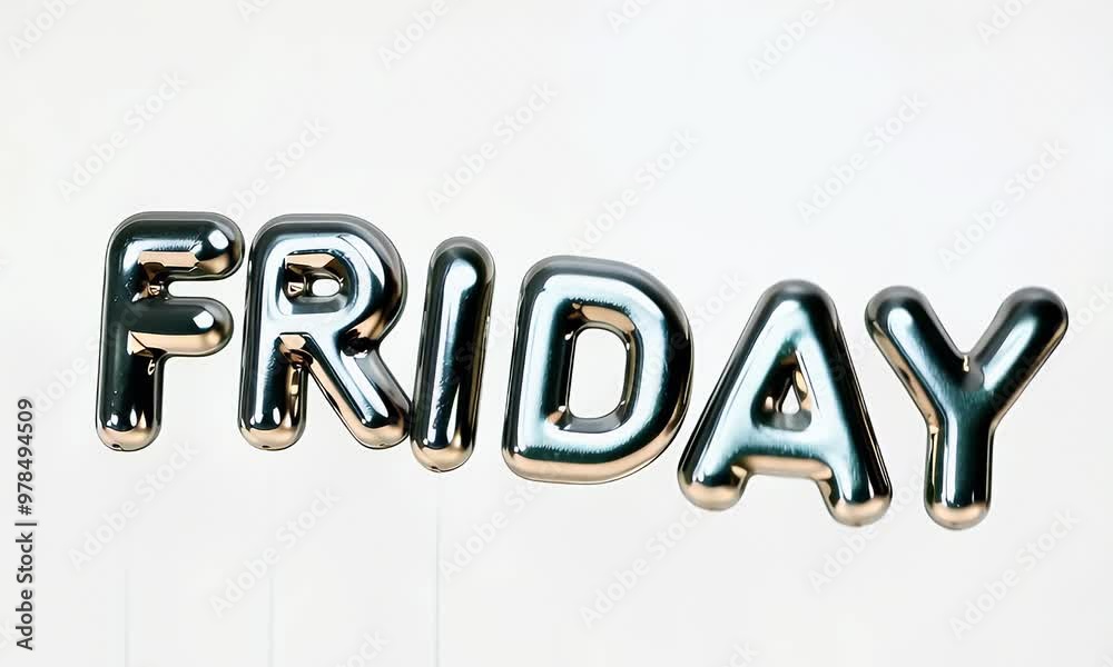 Black friday text in shiny foil balloon style inflates and floats, offering a bold visual effect that hovers in mid-air