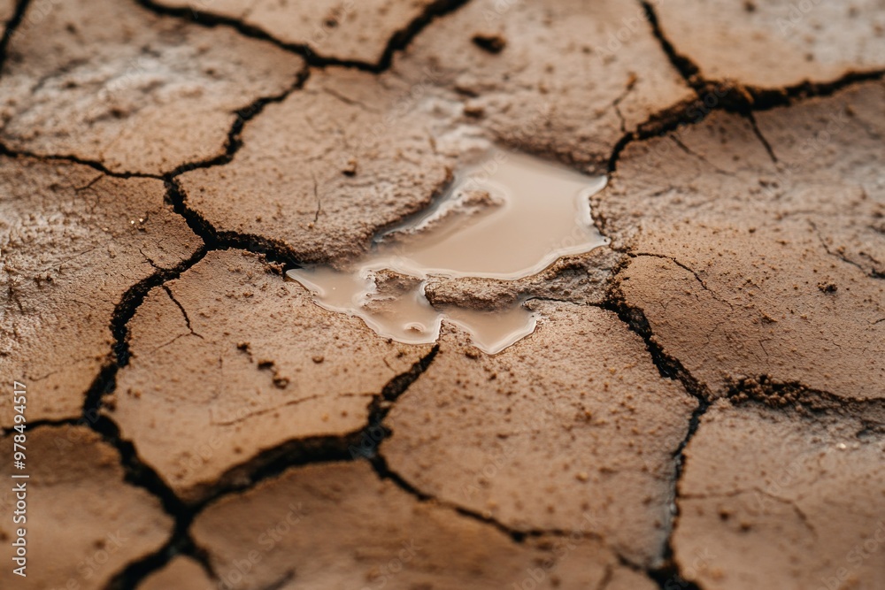 Fototapeta premium High-Resolution Mud-Covered Landscape Post-Rainfall: Capturing the Intricate Textures and Patterns of Brown Clay and Glossy Water Patches