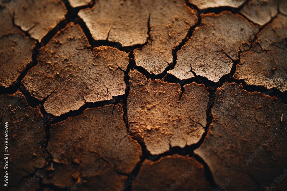 Fototapeta premium Macro Close-Up of Dried Mud: Capturing Organic Textures and Sunlit Shadows