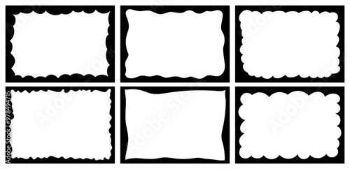 Borders set, abstract frames with wavy edges. Geometric backgrounds. Vector illustration. Doodle vignette. Blank shapes for picture, diploma, invitation template, empty textbox.