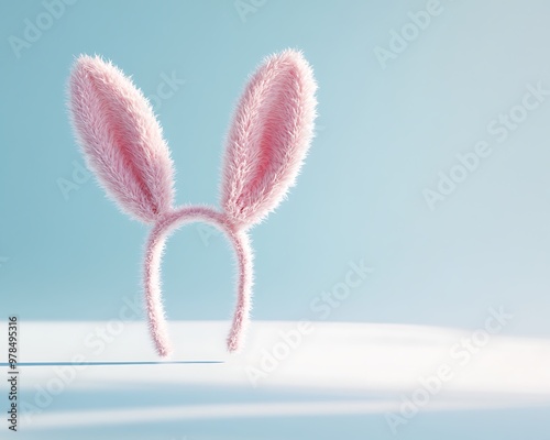 Fluffy Easter bunny ears headband standing upright against a plain isolated background 