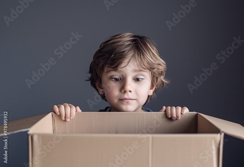 Boy's Curious Peek into a Box