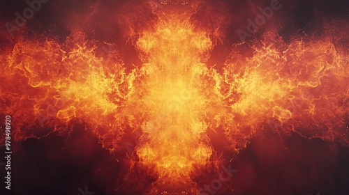 Dramatic fire and smoke effect glowing red and yellow colors exploding outwards with center space. Vivid and hot hell abstract or blazing fire background or wallpaper.generative ai