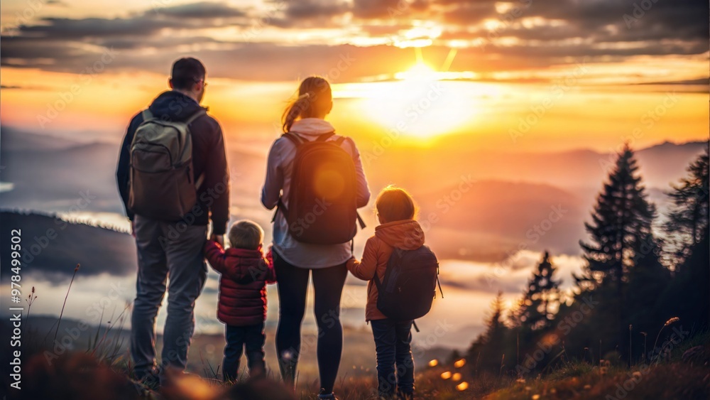 Fototapeta premium Early Morning Solstice Hike with Family Watching the Sunrise