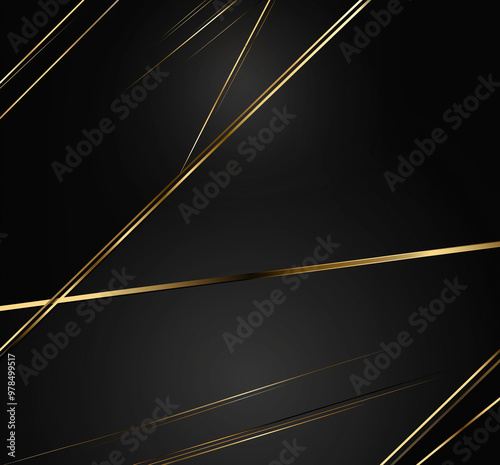 Abstract black background with gold stripes, modern texture, canvas. AI generation.