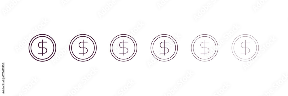 dollar symbol outline icon. Linear vector from cryptocurrency concept. 6 different line style dollar symbol icon included thin, light, regular, medium, bold, black dollar symbol outline icon. Linear vector from cryptocurrency concept. 6 different line style dollar symbol icon included thin, light, regular, medium, bold, black