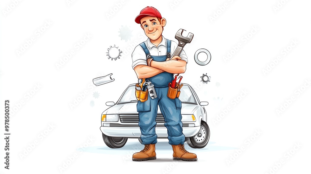 Mechanic clipart with a wrench and car Mechanic clipart with a wrench and car