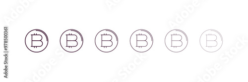 bitcoin outline icon. Linear vector from cryptocurrency concept. 6 different line style bitcoin icon included thin, light, regular, medium, bold, black