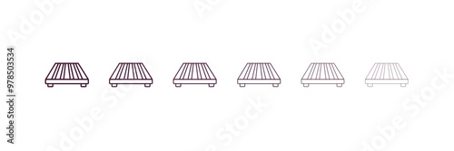 pallet outline icon. Linear vector from delivery concept. 6 different line style pallet icon included thin, light, regular, medium, bold, black