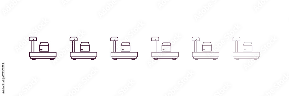 delivery weighing outline icon. Linear vector from delivery concept. 6 different line style delivery weighing icon included thin, light, regular, medium, bold, black delivery weighing outline icon. Linear vector from delivery concept. 6 different line style delivery weighing icon included thin, light, regular, medium, bold, black