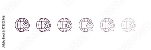 global distribution outline icon. Linear vector from delivery concept. 6 different line style global distribution icon included thin, light, regular, medium, bold, black