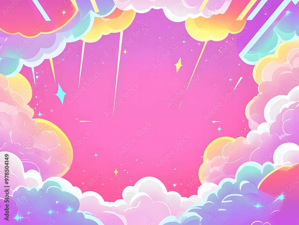 Colorful Clouds and Lightning Frame on Pink Background for Creative Design
