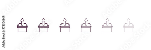 unpacking outline icon. Linear vector from delivery concept. 6 different line style unpacking icon included thin, light, regular, medium, bold, black