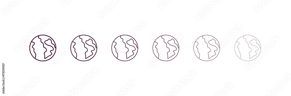 planet earth outline icon. Linear vector from delivery concept. 6 different line style planet earth icon included thin, light, regular, medium, bold, black planet earth outline icon. Linear vector from delivery concept. 6 different line style planet earth icon included thin, light, regular, medium, bold, black