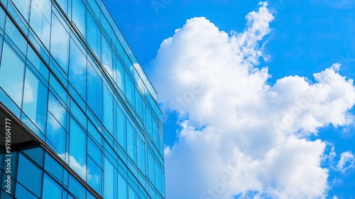 Economics, banking, business and finance concept.A fragment of a modern office building in the capital .glass buildings with cloudy blue sky background .generative ai