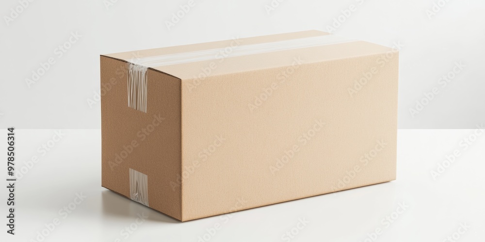 A realistic 3D render of a closed cardboard package with a clear front window, standing on a seamless white surface A realistic 3D render of a closed cardboard package with a clear front window, standing on a seamless white surface