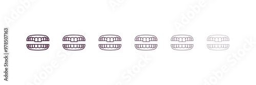 denture outline icon. Linear vector from dentist concept. 6 different line style denture icon included thin, light, regular, medium, bold, black.