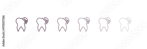 broken tooth outline icon. Linear vector from dentist concept. 6 different line style broken tooth icon included thin, light, regular, medium, bold, black.