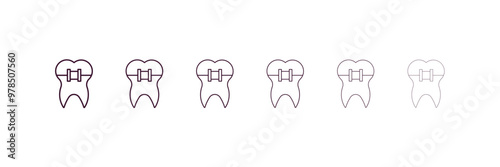 dental brackets outline icon. Linear vector from dentist concept. 6 different line style dental brackets icon included thin, light, regular, medium, bold, black.