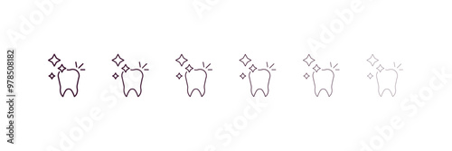 shiny tooth outline icon. Linear vector from dentist concept. 6 different line style shiny tooth icon included thin, light, regular, medium, bold, black.