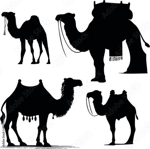 Silhouetted camel animals collection vector illustration isolated stock photos image generated Ai