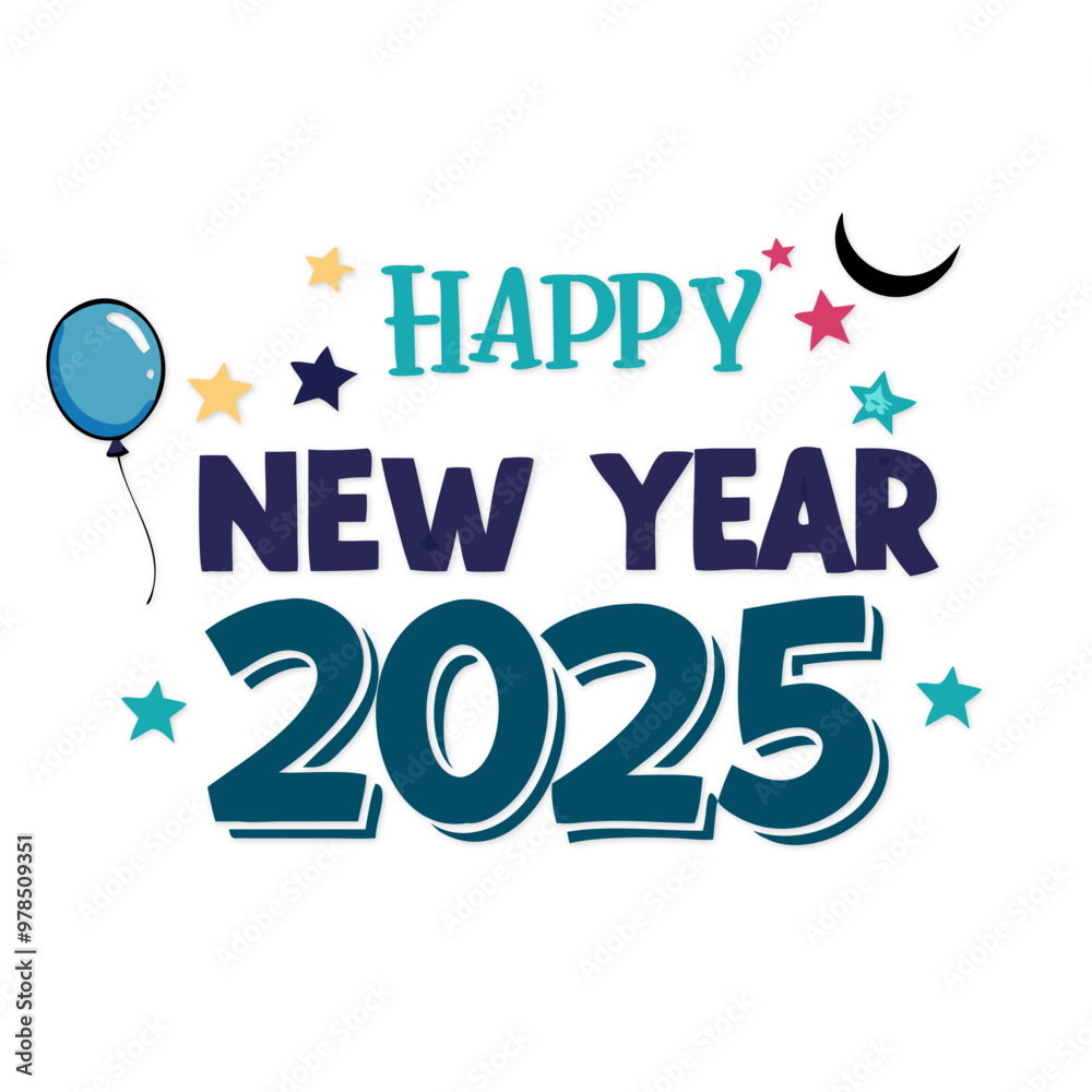 Fototapeta premium Lettering Happy New Year 2025 Elegant Colourful Background Design