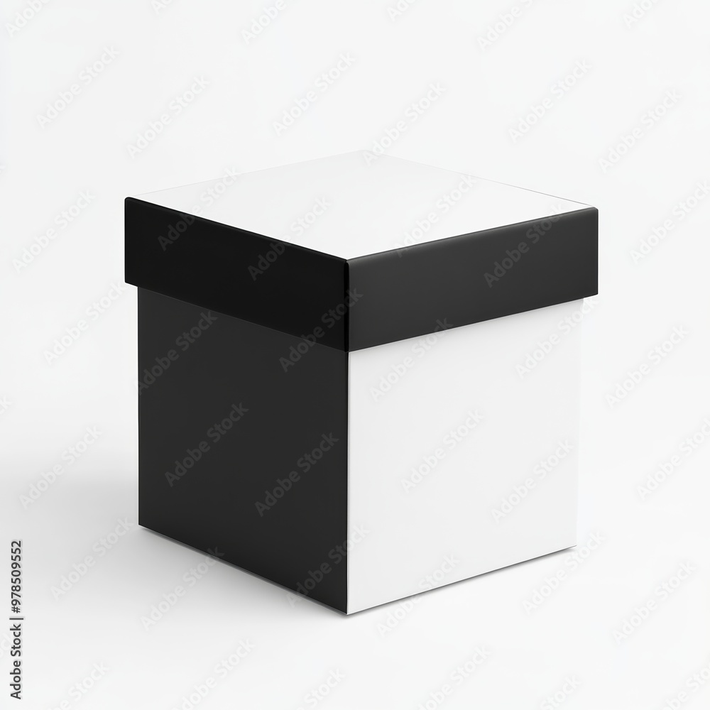 A simple, elegant black and white packaging box mockup, with a matte finish, on a clean white background