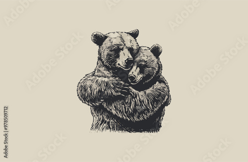 Two bear logo style icon design template vector illustration