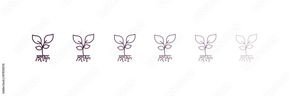 plant and root outline icon. Linear vector from ecology concept. 6 different line style plant and root icon included thin, light, regular, medium, bold, black plant and root outline icon. Linear vector from ecology concept. 6 different line style plant and root icon included thin, light, regular, medium, bold, black