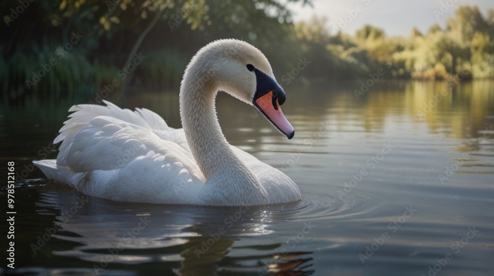 White swan over a nature background with a natural light White swan over a nature background with a natural light