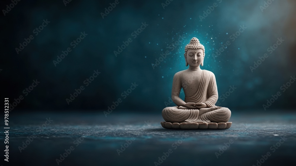 Serene Buddha statue against a mystical background, symbolizing peace, tranquility, and spiritual awakening in modern decor. Serene Buddha statue against a mystical background, symbolizing peace, tranquility, and spiritual awakening in modern decor.