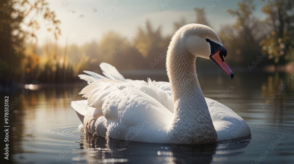 White swan over a nature background with a natural light White swan over a nature background with a natural light