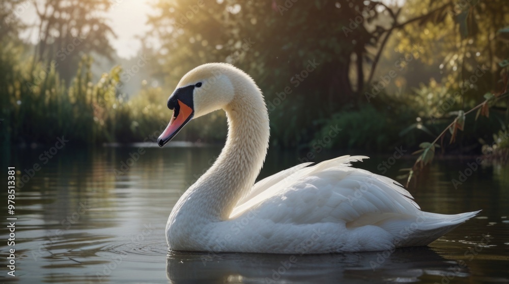 White swan over a nature background with a natural light White swan over a nature background with a natural light