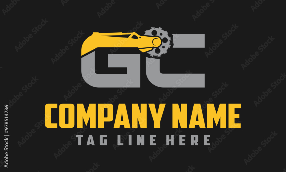 letter GC excavator arm with saw logo design . letter GC excavator arm with saw logo design .