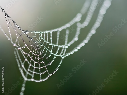 Low-angle view of water droplets on a spider web, glistening in the morning light, watercolor effect with delicate brushstrokes, capturing the fragile beauty and intricate design photo