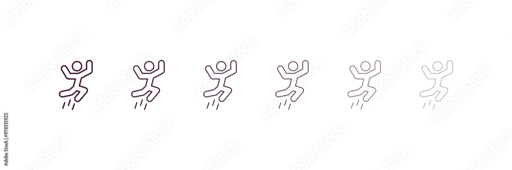 jump outline icon. Linear vector from entertainment concept. 6 different line style jump icon included thin, light, regular, medium, bold, black jump outline icon. Linear vector from entertainment concept. 6 different line style jump icon included thin, light, regular, medium, bold, black