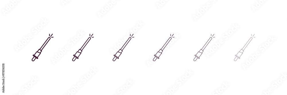 lightsaber outline icon. Linear vector from entertainment concept. 6 different line style lightsaber icon included thin, light, regular, medium, bold, black lightsaber outline icon. Linear vector from entertainment concept. 6 different line style lightsaber icon included thin, light, regular, medium, bold, black