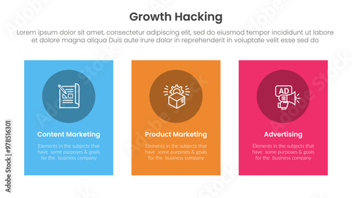 growth hacking infographic 3 point with vertical rectangle big box for slide presentation