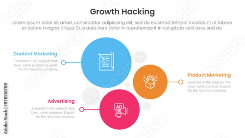 growth hacking infographic 3 point with vertical circle stack direction for slide presentation