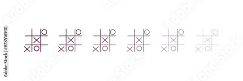 tic tac toe outline icon. Linear vector from entertainment concept. 6 different line style tic tac toe icon included thin, light, regular, medium, bold, black