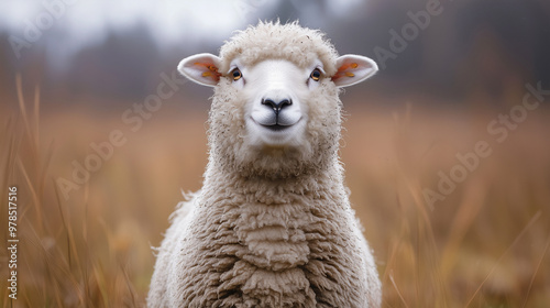A cheerful sheep with a big...