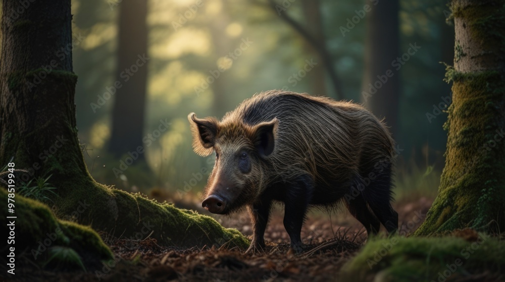 wild boar in the forest with a blurry natural background wild boar in the forest with a blurry natural background
