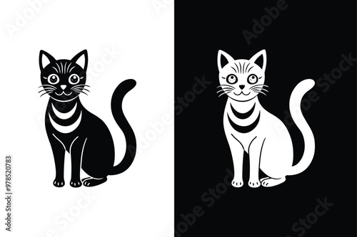 Cat silhouette icon vector. Silhouette cat on white black background