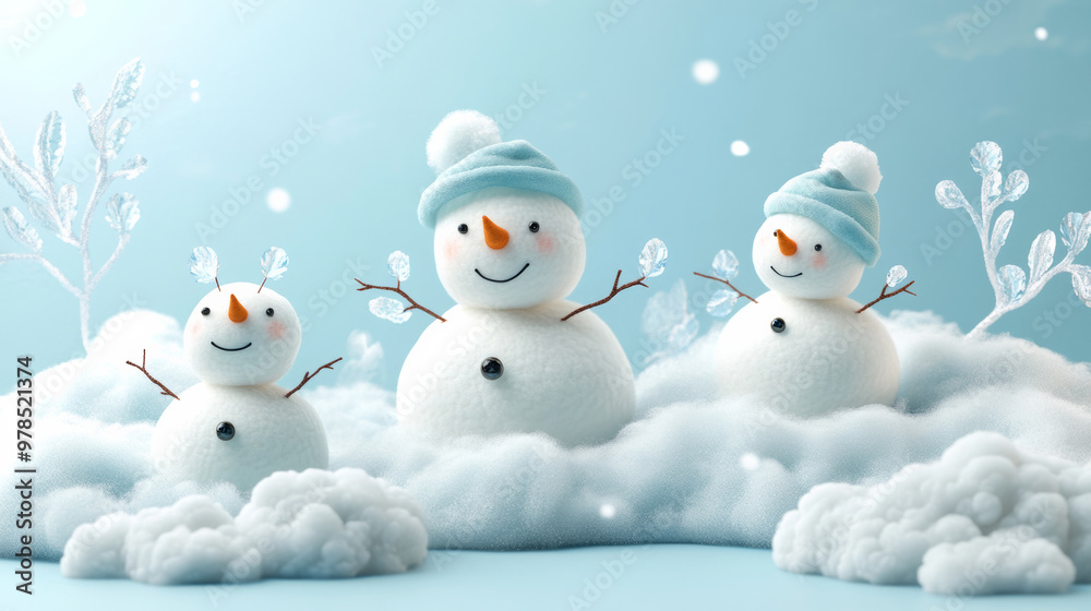 A cute poster of Christmas holiday, Spring Festival, featuring snowmen, blue background, holiday wallpaper A cute poster of Christmas holiday, Spring Festival, featuring snowmen, blue background, holiday wallpaper