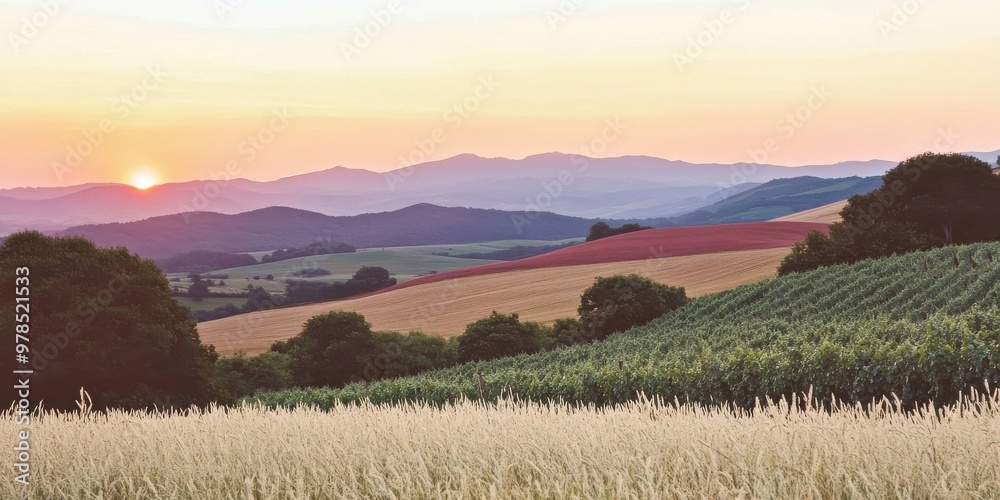 Obraz premium A sunset over rolling hills