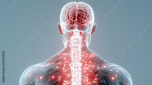 Detailed Schematic Diagram of the Human Nervous System Showcasing Brain Spinal Cord and Neural Connections