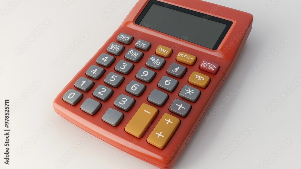 Close-up view of a vibrant orange calculator, ideal for office and educational use, showcasing buttons and display. Close-up view of a vibrant orange calculator, ideal for office and educational use, showcasing buttons and display.