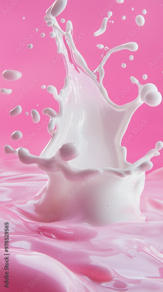 Dynamic milk splash against a vibrant pink background, capturing motion and liquid aesthetics. Ideal for dairy and beverage themes. Dynamic milk splash against a vibrant pink background, capturing motion and liquid aesthetics. Ideal for dairy and beverage themes.