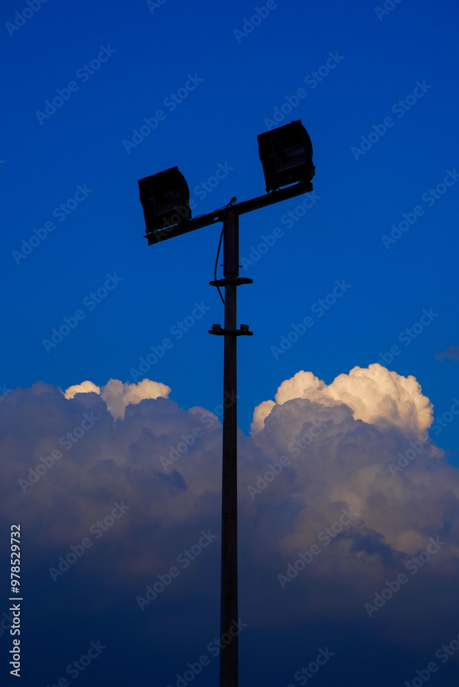 Blue sky and white clouds and street lights Blue sky and white clouds and street lights