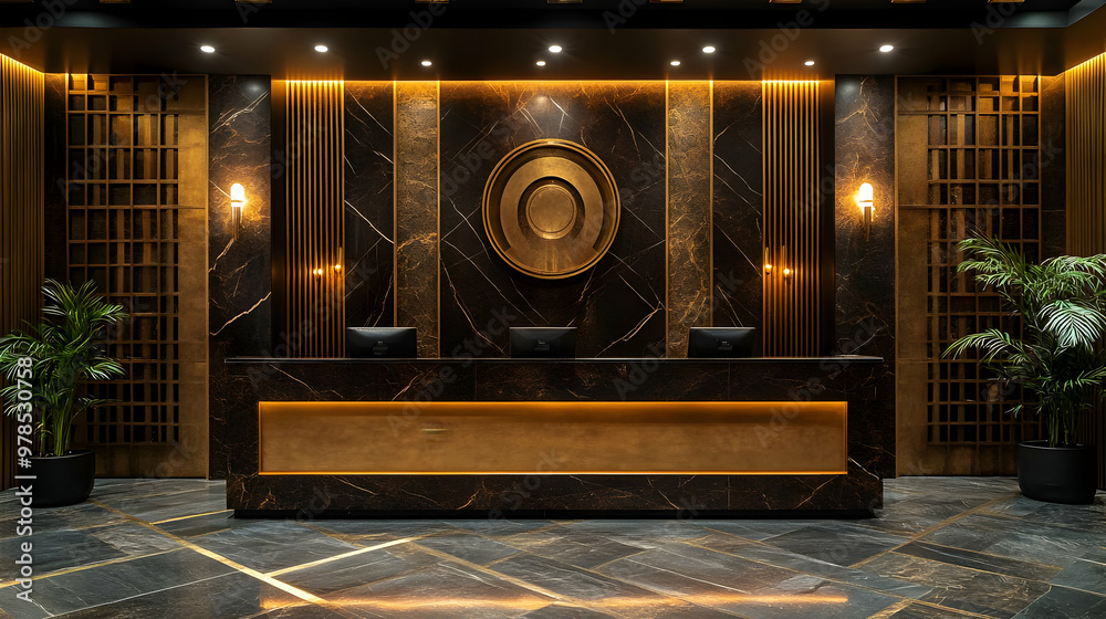 Modern Reception Desk with Marble and Gold Accents Modern Reception Desk with Marble and Gold Accents